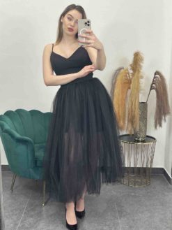 Elegantný šatový komplet s tylovou sukničkou - čierny