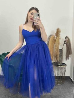 Elegantný šatový komplet s tylovou sukničkou - kráľovsky modré