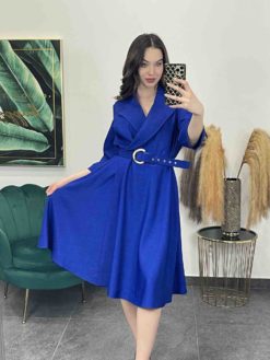 Midi pohodlné šaty s áčkovkou sukničkou - kráľovsky modré