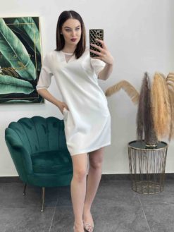 Krátke pohodlné šaty s vreckami - biele