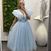 Midi elegantné spoločenské šaty s týlovou áčkovou sukničkou - svetlo modré