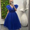 Midi elegantné spoločenské šaty s týlovou áčkovou sukničkou - kráľovsky modré